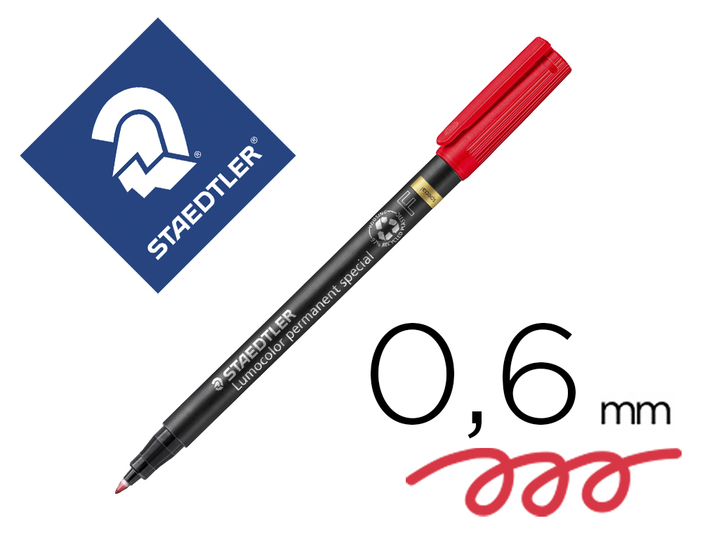 STAEDTLER - Rotulador lumocolor retroproyeccion punta de fibra permanente 319-2 rojo punta fina redonda 0.6 mm (Ref. 319 F-2)
