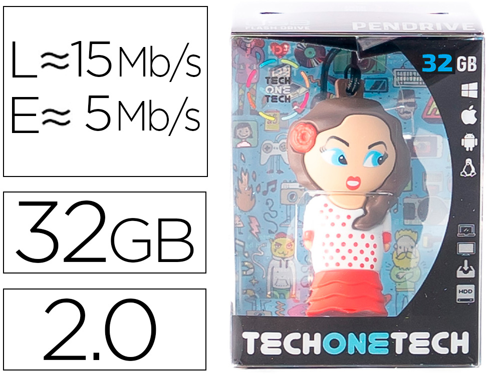 TECH ON TECH - Memoria usb flamenca sevillana 32 gb (Ref. TEC5125-32)