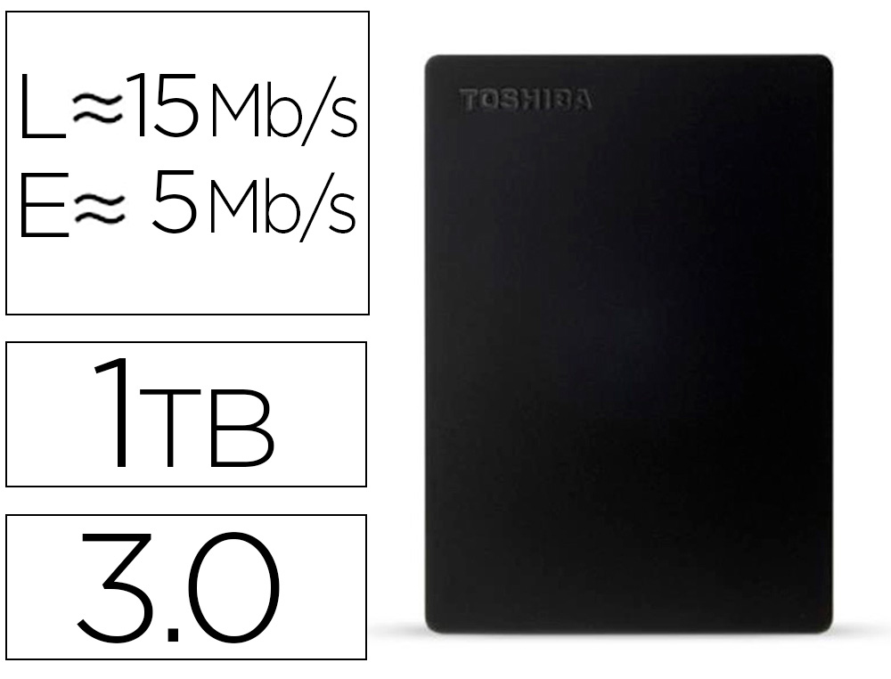 TOSHIBA - Disco duro externo canvio slim hdd 2,50\" 5.000 mbit/s usb 3.0 1 tb color negro (Ref. HDTD310EK3DA) (Canon L.P.I. 6,45€ Incluido)