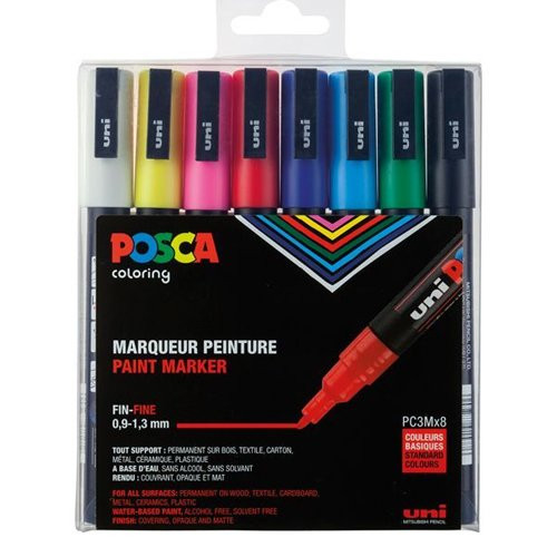 UNI-BALL - MARCADOR T.OPACA NO PERM. UNI POSCA 0,9 (PC-3M) BOLSA de 8 (Ref.182634670)