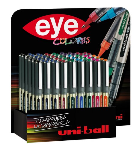 UNI-BALL - UNIBALL EXPOSITOR ROLLERBALL EYE FINE UB-157 54 UNIDADES NEGRO-AZUL-ROJO-VERDE-AZUL CLARO-VERDE CLARO-ROSA-NARANJA-VIOLETA-VINO -54U- (Ref.182634293)