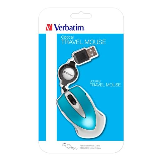 VERBATIM - RATÓN OPTICO DE VIAJE GO MINI. DISEÑO ULTRAPORTÁTIL. CABLE USB RETRÁCTIL. COLOR AZUL TURQUESA (Ref.49022)