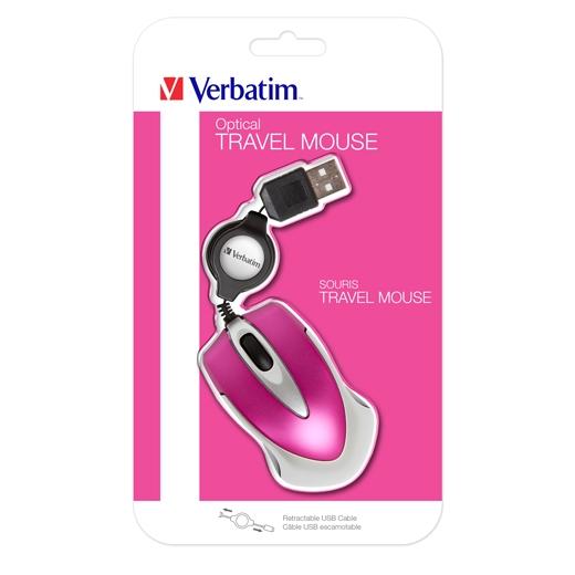 VERBATIM - RATÓN OPTICO DE VIAJE GO MINI. DISEÑO ULTRAPORTÁTIL. CABLE USB RETRÁCTIL. COLOR FUCSIA (Ref.49021)