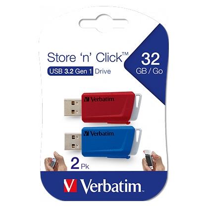 VERBATIM - USB DRIVE ROJO Y AZUL 3.2 S 32GB (PACK DE 2) **CON RANURA PARA COLGAR** (Incluye Canon LPI de 0,48 €) (Ref.49308)