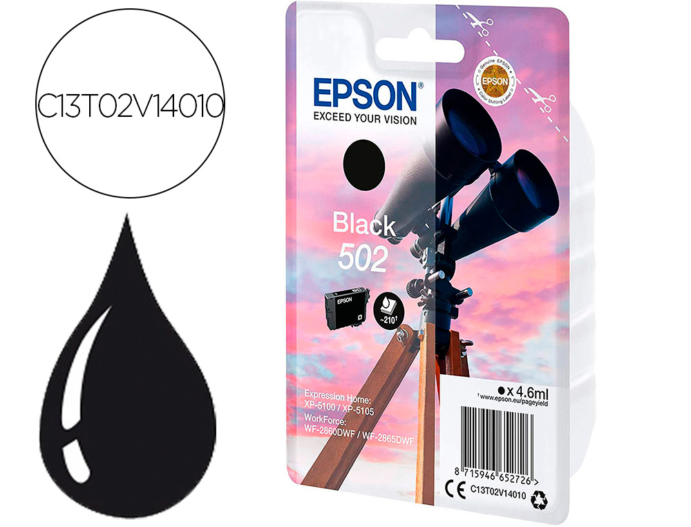 EPSON - Ink-jet singlepack negro 502 ink (Ref. C13T02V14010)