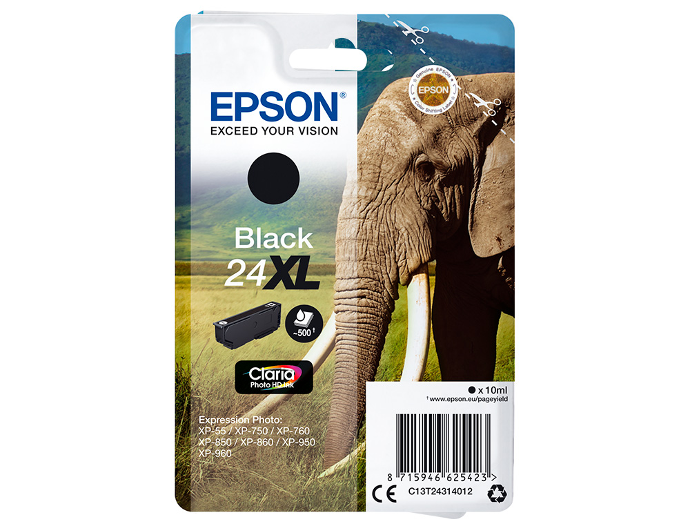 EPSON - cartucho inkjet negro CLARIA PHOTO 24XL 500P XP-55/760/850/860/950/960 (Ref.C13T24314012)