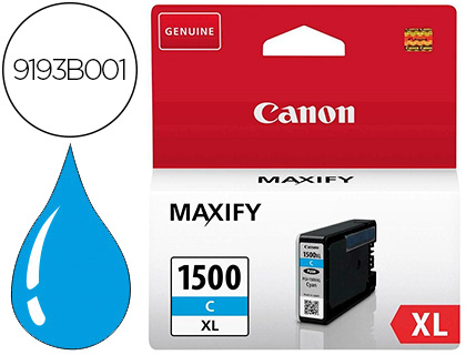 CANON - Cartuchos ORIGINALES Inyección De Tinta MAXIFY PGI1500 XL C AA - MB2050 / MB2150 / MB2155 / MB2350 / MB2750 / MB2755 AZUL (Ref.9193B001)