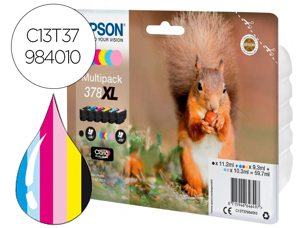 EPSON - Ink-jet 378 xl expression home xp-8605 / 15000 / 8500 negro amarillo cian magenta cian claro (Ref. C13T37984010)