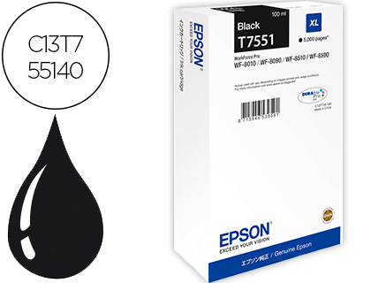 EPSON - Cartuchos ORIGINALES Inyección De Tinta T7551XL NEGRO (Ref.C13T755140)