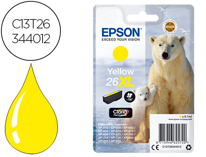 EPSON - cartucho inyección amarillo 9,7ml 700 páginas 26XL XP-600/605/700/800 (Ref.C13T26344012)