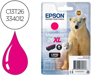 EPSON - cartucho inyección magenta 9,7ml 700 páginas 26XL XP-600/605/700/800 (Ref.C13T26334012)