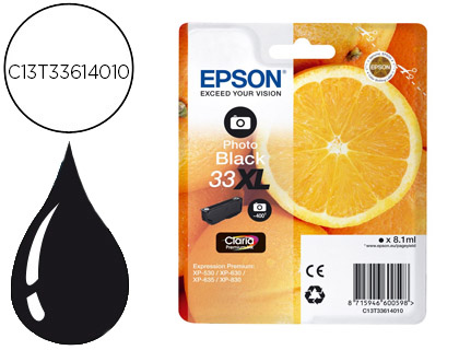 EPSON - INK-JET 33 XL EXPRESSION PREMIUM XP530 / 630 / 635 / 830 NEGRO 8,1 ML 400 PAG (Ref.C13T33614010)