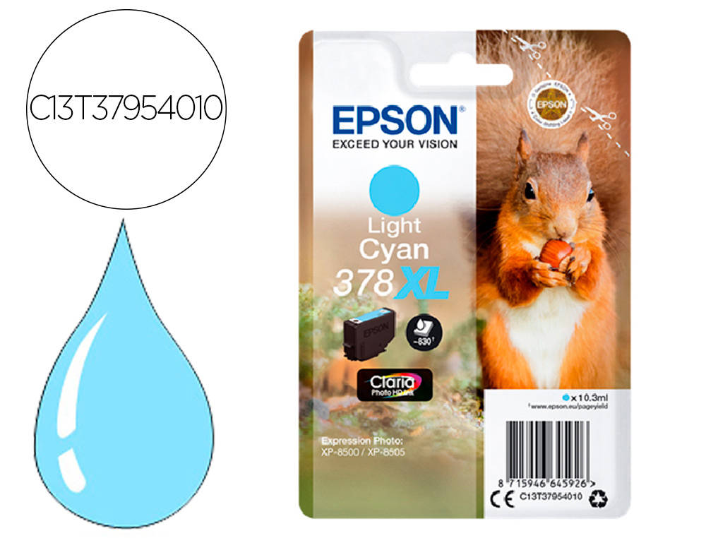 EPSON - Ink-jet 378 xl expression home xp-8605 / 8606 / xp-15000 / xp-8500 / 8505 cian claro 830 pag (Ref. C13T37954010)