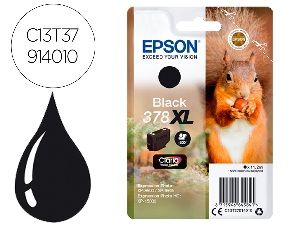 EPSON - Ink-jet 378 xl expression home xp-8605 / 8606 / xp-15000 / xp-8500 / 8505 negro 500 pag (Ref. C13T37914010)