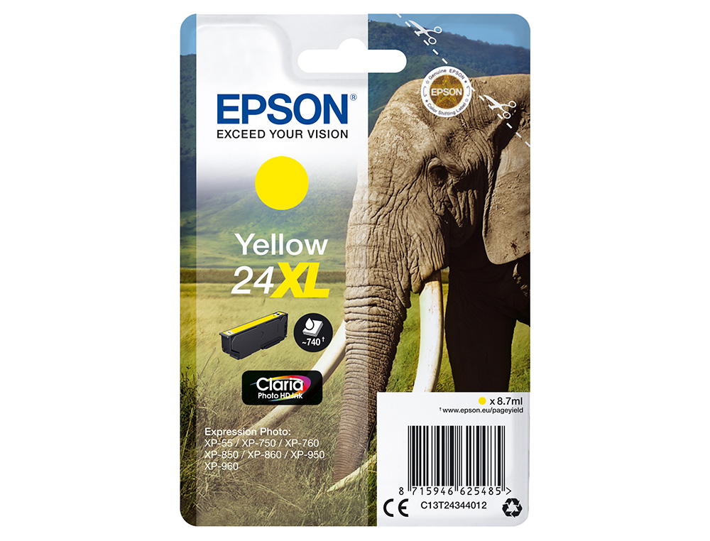 EPSON - cartucho inkjet amarillo CLARIA PHOTO 24XL 740P XP-55/7XX/8XX/9XX (Ref.C13T24344012)