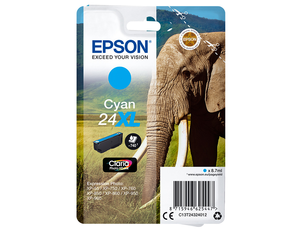 EPSON - cartucho inkjet cián CLARIA PHOTO 24XL 740P XP-55/7XX/8XX/9XX (Ref.C13T24324012)