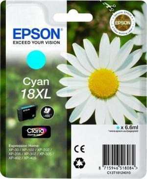 EPSON - Cartuchos ORIGINALES Inyección De Tinta T18XL CYAN EXPRESSION HOME XP-102 XP-205 XP-305 XP-405 CAPACIDAD 470 PAG (Ref.C13T18124010)
