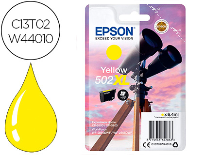 EPSON - Ink-jet 502 xl expression home xp 5100 / 5105 workforce wf 2860 / 2860dwf amarillo 470 paginas (Ref. C13T02W44010)