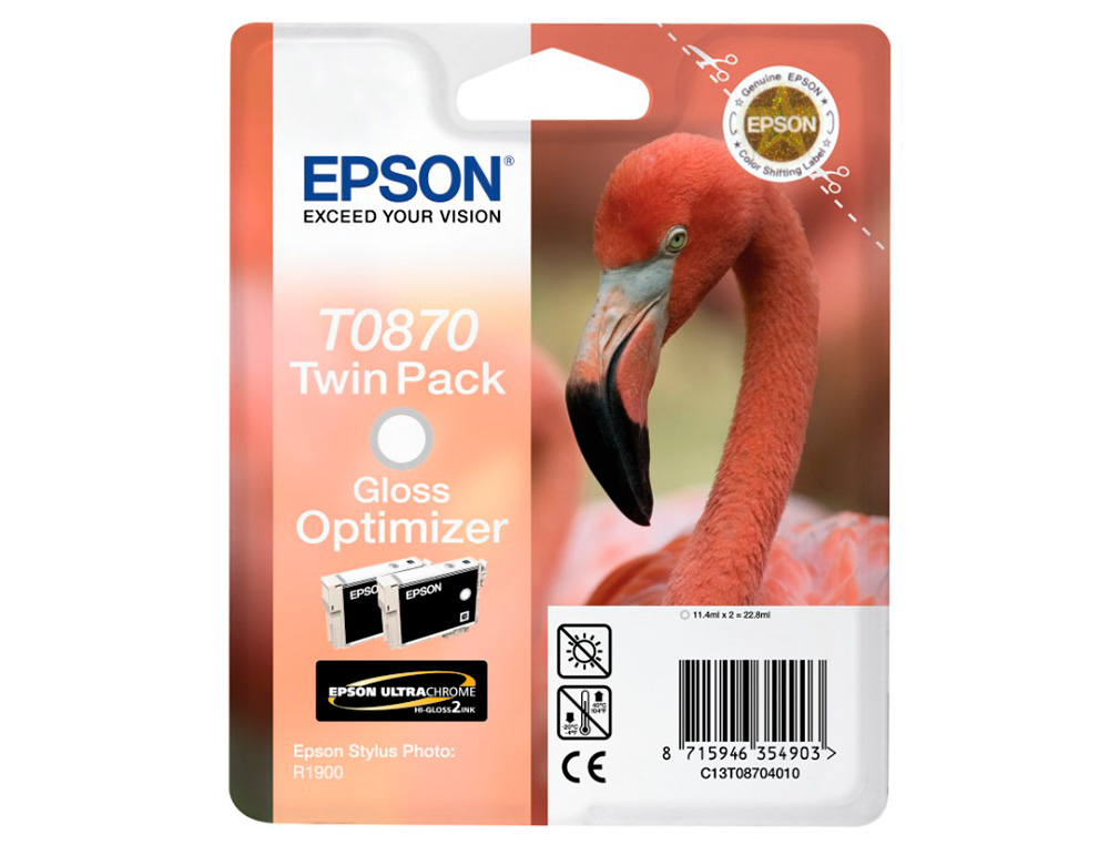 EPSON - Cartuchos Optimizador Brillo T0870 Brillo Pack 2 0 (Ref.C13T08704010)