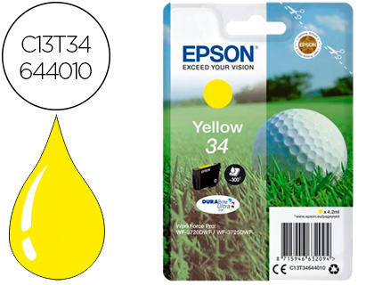 EPSON - Ink-jet 34 workforce pro wf-3720 / wf-3720dwf / wf-3725dwf amarillo 300 paginas (Ref. C13T34644010)