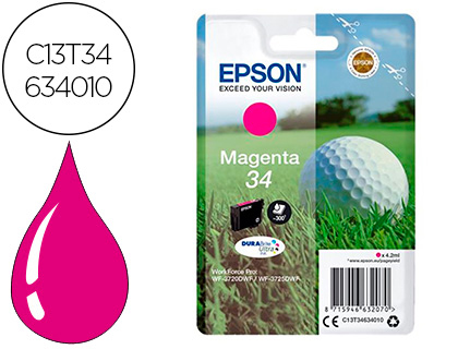 EPSON - Ink-jet 34 workforce pro wf-3720 / wf-3720dwf / wf-3725dwf magenta 300 paginas (Ref. C13T34634010)