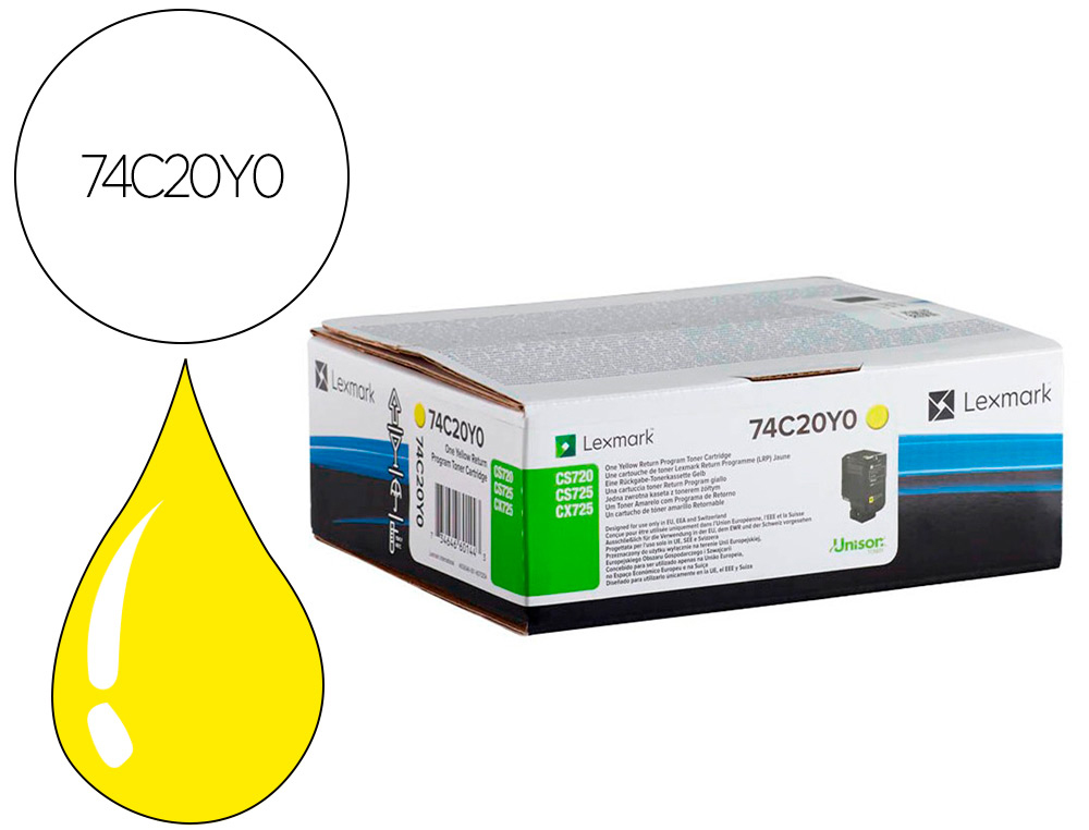 LEXMARK - Toner laser 74c20y0 cx725de / cs720de / cs725de amarillo 3000 paginas (Ref. 74C20Y0)