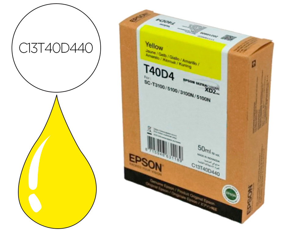 EPSON - Ink-jet ultrachrome xd2 amarillo t40d440 sc-t3100 / sc-t5100 50 ml (Ref. C13T40D440)