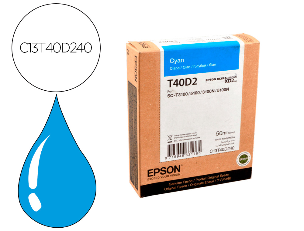 EPSON - Ink-jet ultrachrome xd2 cian t40d240 sc-t3100 / sc-t5100 50 ml (Ref. C13T40D240)