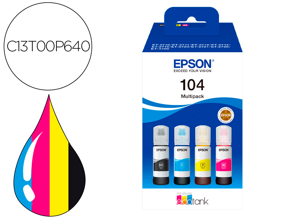 EPSON - Ink-jet /104 4 clr multipack (bk / c / m / y)/ecotank et-2710 / et-2711 / et-2712 / et-2714 / et-2715 (Ref. C13T00P640)