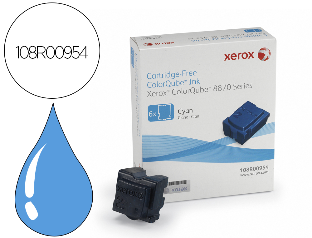 XEROX - Tinta solida 8870 / 8880 cian 17300 paginas pack de 6 unidades (Ref. 108R00954)