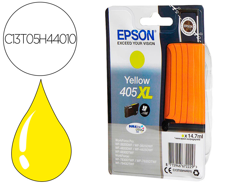 EPSON - Ink-jet 405 xl wf-3820dwf / wf-4820dwf / wf-7830dtwf / wf-7840dtwf alta capacidad amarillo (Ref. C13T05H44010)