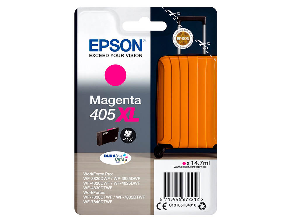 EPSON - Ink-jet 405 xl wf-3820dwf / wf-4820dwf / wf-7830dtwf / wf-7840dtwf alta capacidad magenta (Ref. C13T05H34010)