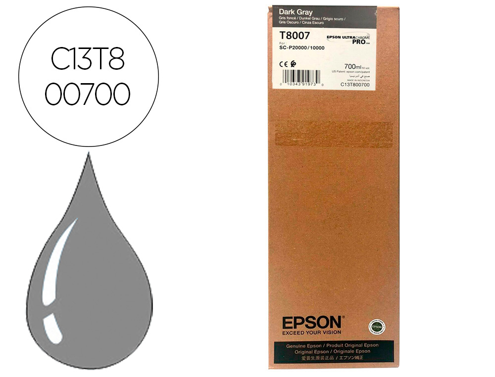 EPSON - Ink-jet singlepack dark gray t800700 ultrachrome pro 700ml (Ref. C13T800700)