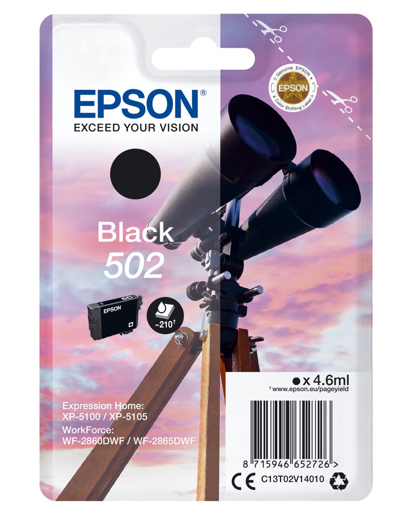 EPSON - Ink-jet singlepack negro 502 ink (Ref. C13T02V14020)