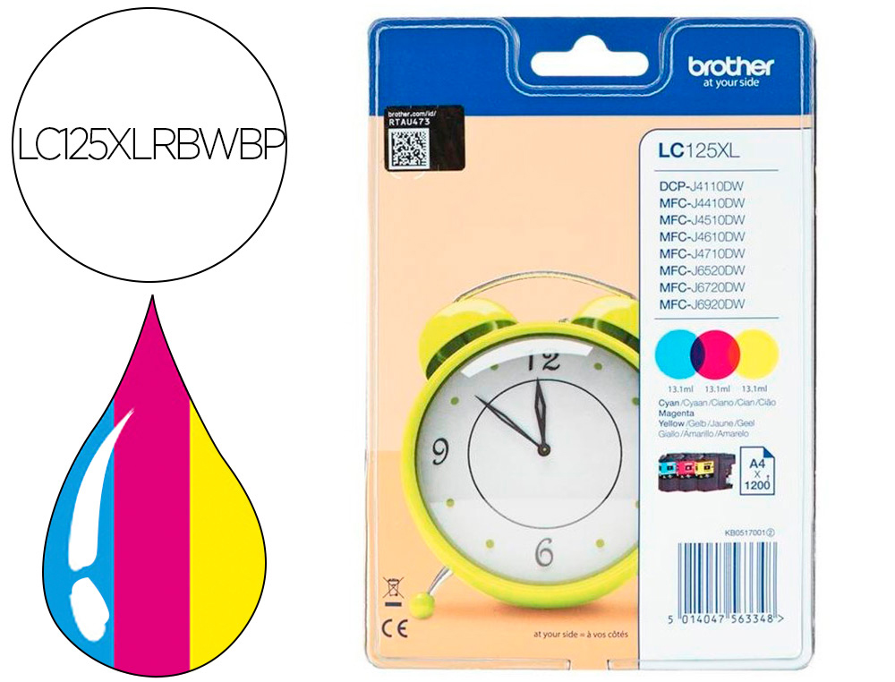 BROTHER - Ink-jet mfc-j4410dw/ mfc-j6920dw / mfc-j4510dw / mfc-j6520dw / mfc-j6720dw tricolor alta capacidad 1200 (Ref. LC125XLRBWBP)