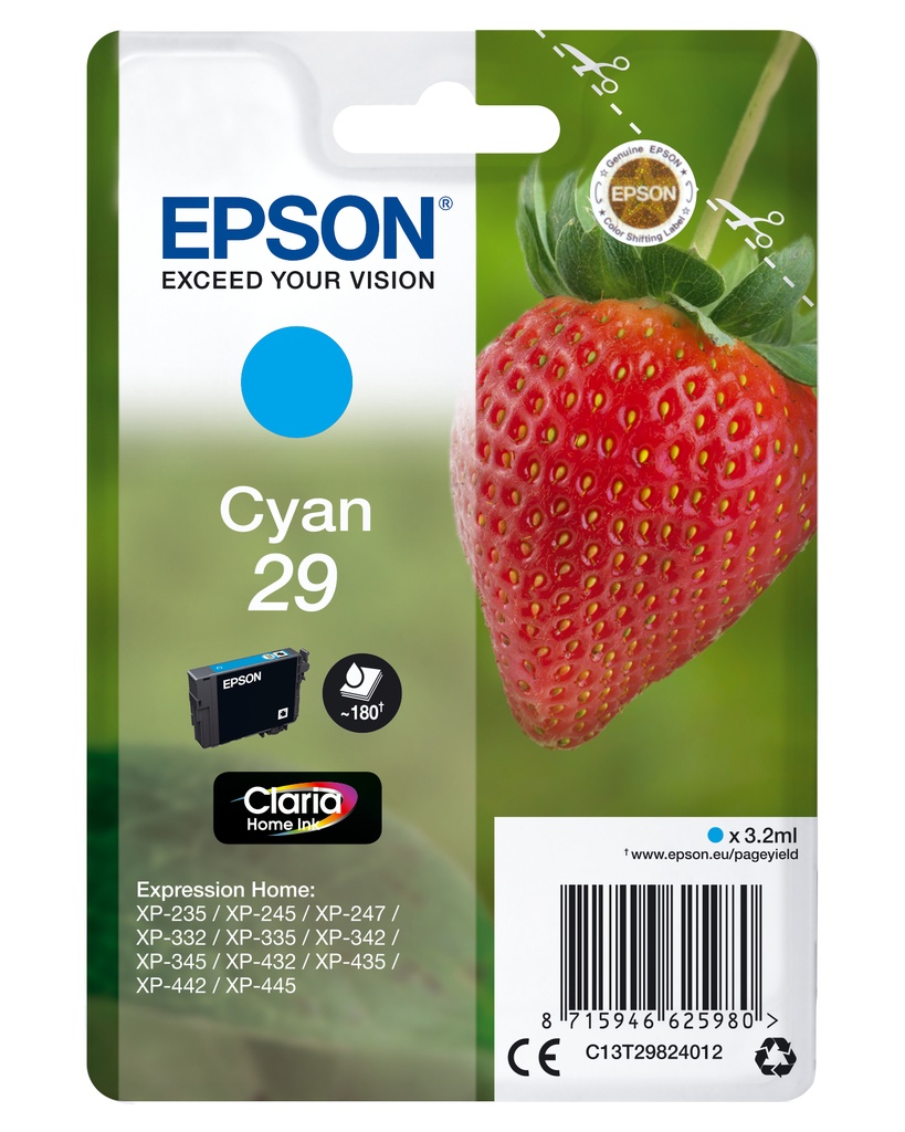EPSON - Ink-jet singlepack cian 29 claria home ink fresa rf+am (Ref. C13T29824022)