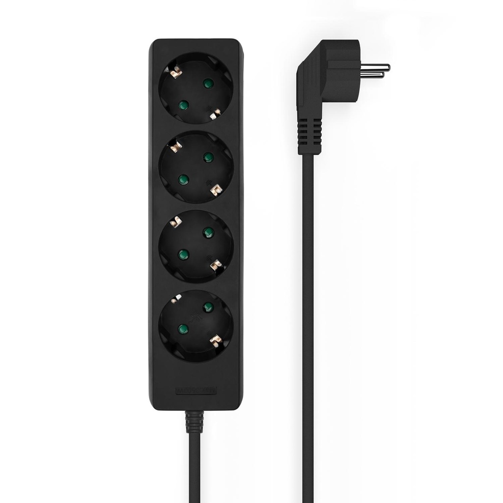 AISENS - Base multiple 4 tomas sin interruptor con cable 3x1.5mm2, negro, 1.4m (Ref.A154-0534)