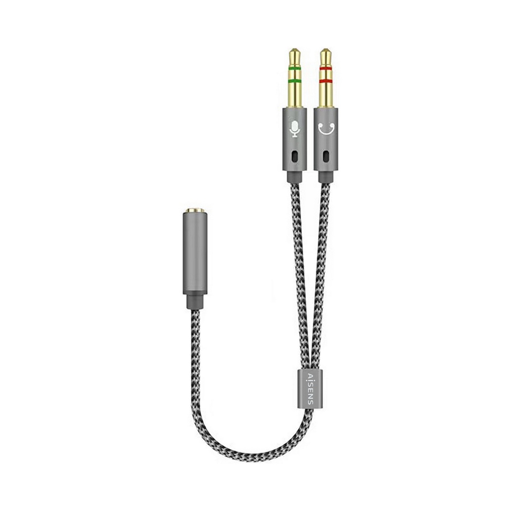AISENS - CABLE ADAPTADOR AUDIO JACK 3.5 4PINES/H-2XJACK 3.5 3PINES/M, GRIS, 25CM (Ref.A128-0417)