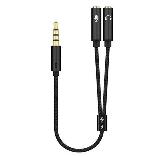 AISENS - CABLE ADAPTADOR AUDIO JACK 3.5 4PINES/M-2XJACK 3.5 3PINES/H, NEGRO, 25CM (Ref.A128-0416)
