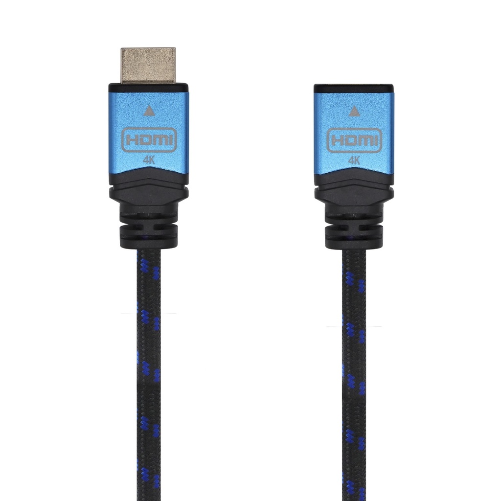 AISENS - CABLE HDMI V2.0 PROLONGADOR PREMIUM ALTA VELOCIDAD / HEC 4K@60HZ 18GBPS, A/M-A/H, NEGRO/AZU (Ref.A120-0452)