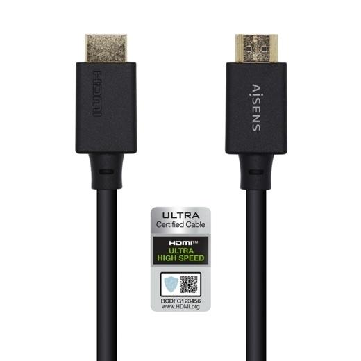 AISENS - CABLE HDMI V2.1 ULTRA ALTA VELOCIDAD / HEC CERTIFICADO 8K@60HZ 48GBPS, A/M-A/M, NEGRO, 2.0M (Ref.A150-0423)