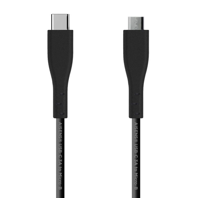 AISENS - CABLE USB 2.0 3A, TIPO USB-C/M-MICRO B/M, NEGRO, 1.0M (Ref.A107-0349)