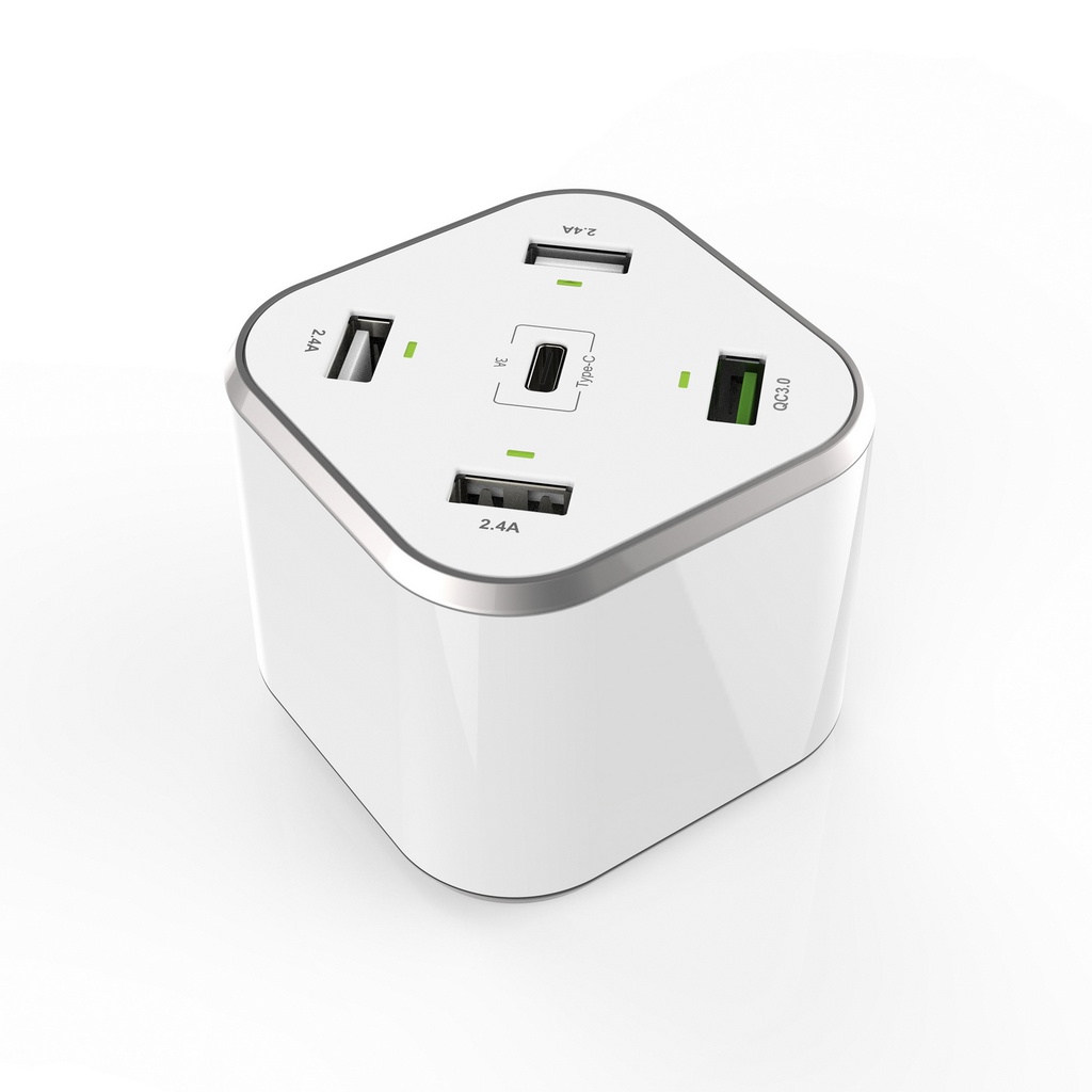 AISENS - CARGADOR USB 48W 5 PUERTOS 3XUSB-A + 1XUSB-C + 1XUSBQC3.0 BLANCO (Ref.ASCH-5PQC-W)