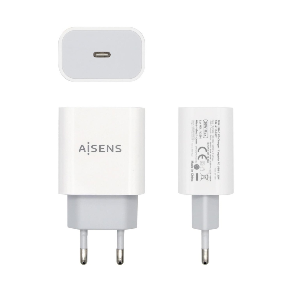 AISENS - CARGADOR USB-C PD3.0 1 PUERTO 1xUSB-C 20W, BLANCO (Ref.A110-0537)