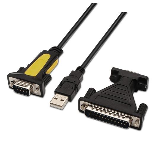 AISENS - CONVERSOR USB A SERIE, TIPO A/M-RS232 DB9/M DB25/M, NEGRO, 1.8M (Ref.A104-0039)