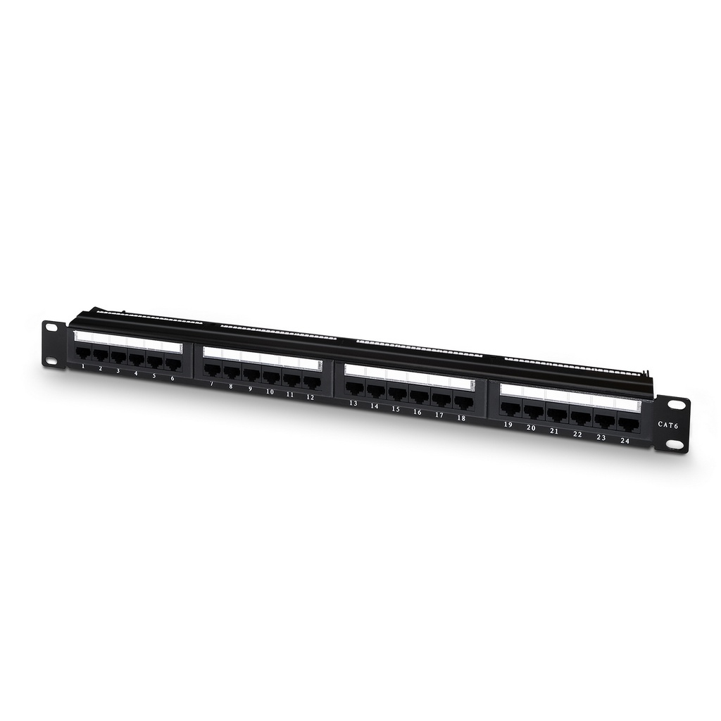 AISENS - PANEL DE PARCHEO DE 24 PUERTOS RJ45 CAT.6 UTP, 19 1U DUAL IDC, NEGRO (Ref.A141-0308)