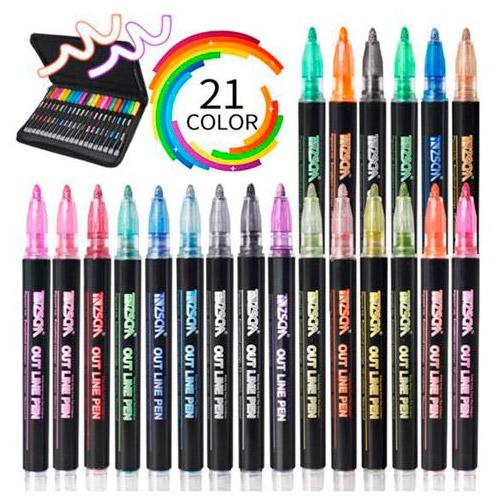 ALEX BOG - ESTUCHE 21 ROTULADORES OUTLINER DOBLE LÍNEA BICOLOR NEON PASTEL (Ref.AB-0421)