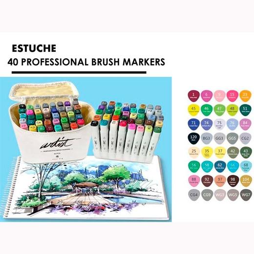 ALEX BOG - ROTULADORES CANVAS LUXE PROFESSIONAL BRUSH MARKET DOBLE PUNTA BISELADA / PINCEL C/SURTIDOS EN ESTUCHE DE 40 (Ref.AB-1240)