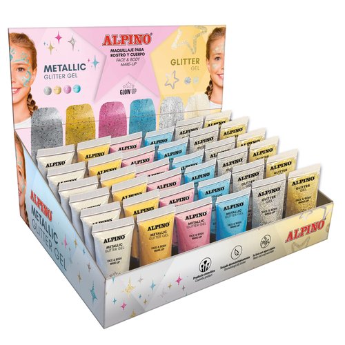 ALPINO - GEL CON PURPURINA METALLIC GLITTER Y GLITTER GEL EXPOSITOR 36U C/SURTIDOS (Ref.DL000600)