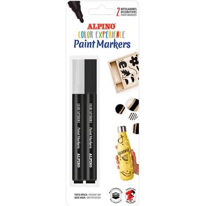 ALPINO - PACK 2 ROTULADORES CREA + PAINT MARKER PARA DECORACIÓN TODAS SUPERFICIES BLANCO/NEGRO (Ref.AR000251)